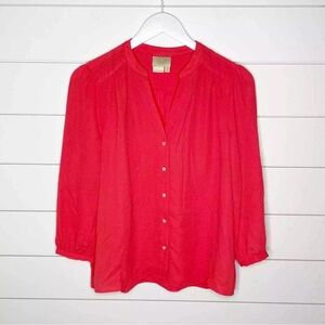 Vanessa Virginia Romi Button Front Pleated Shoulder Blouse‎ Coral Size 2